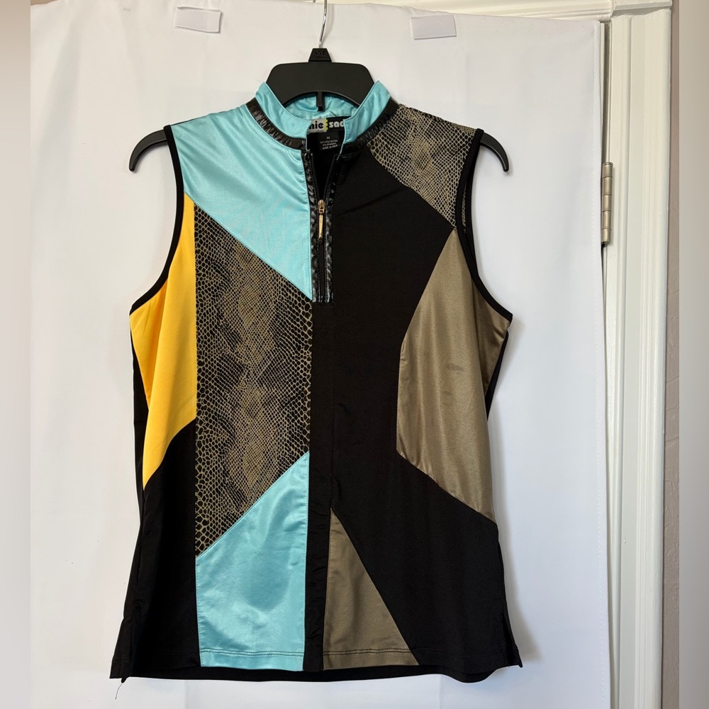 Jamie Sadock‎ geometric sleeveless 1/4 zip performance shirt